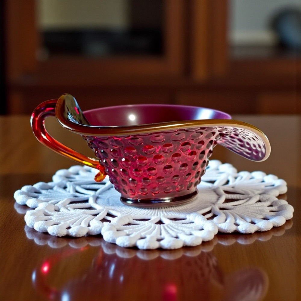 Vintage Kanawha Hobnail Amberina Glass Jack in the Pulpit Bowl w/ Handle